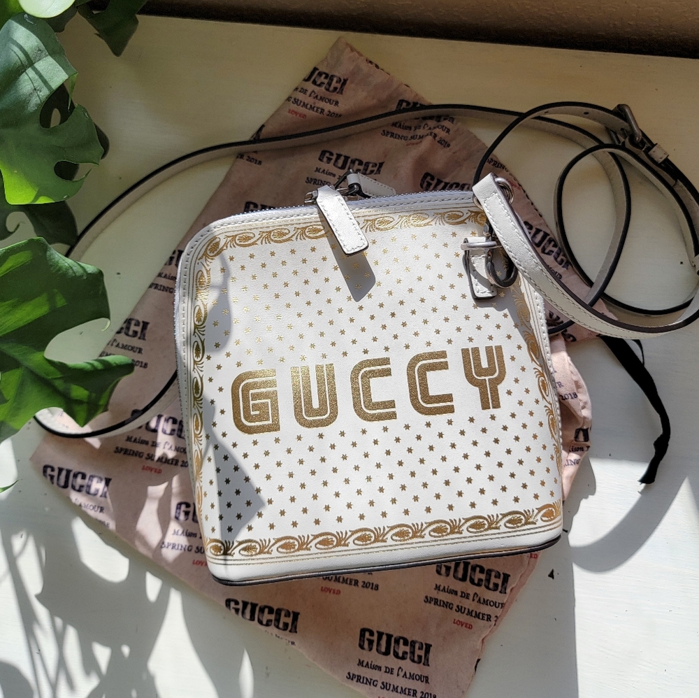 GUCCI Stars Mini Dome Shoulder Bag White & Gold Spring Summer 2018 Collection